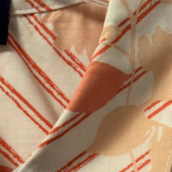 Roamans Sz 14W Button-Down Shirt 3/4 Sleeve Floral/Stripe Pattern Peach & White - Picture 3 of 12